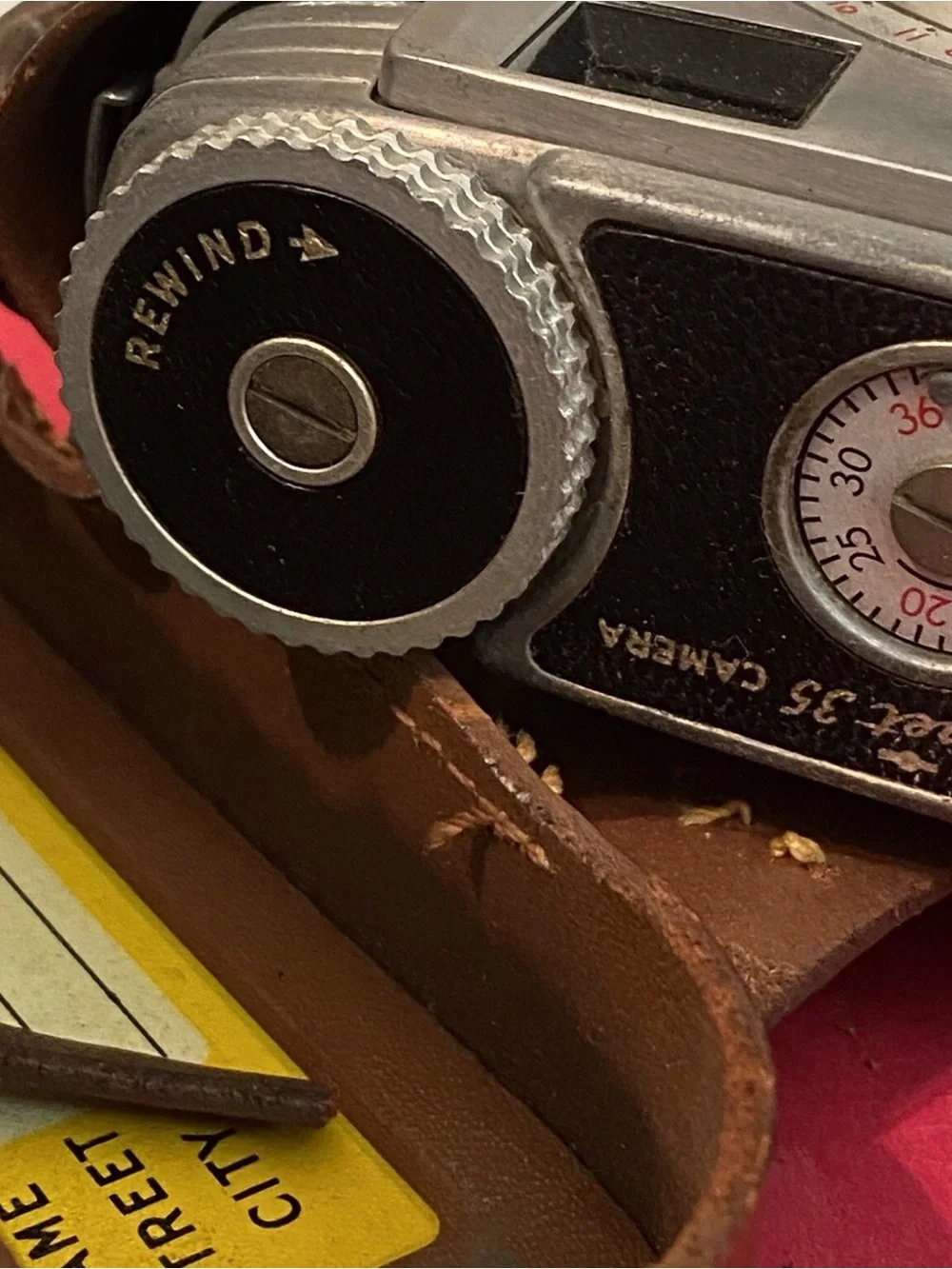 Vintage Kodak Signet 35 Camera with Brown Leather Case and Silver Metal Body